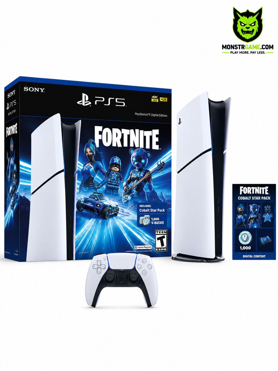 Sony PlayStation 5 Slim Digital Edition Fortnite Cobalt Star Bundle 825GB